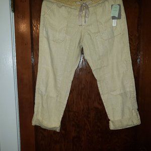 Anthropologie Butter Colored Linen Cropped Pants